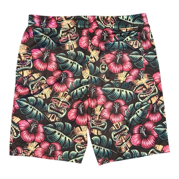 Good Vibes Tropical Floral Luau Tiki Mask Unlined Shorts with Pockets Size XL - Picture 6 of 10